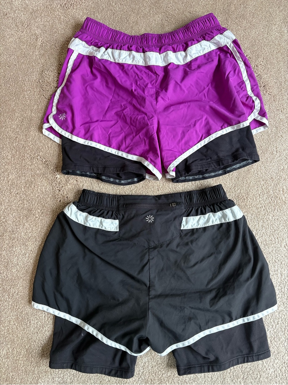 Athleta Purple & Black Layered Women’s Athletic Shorts